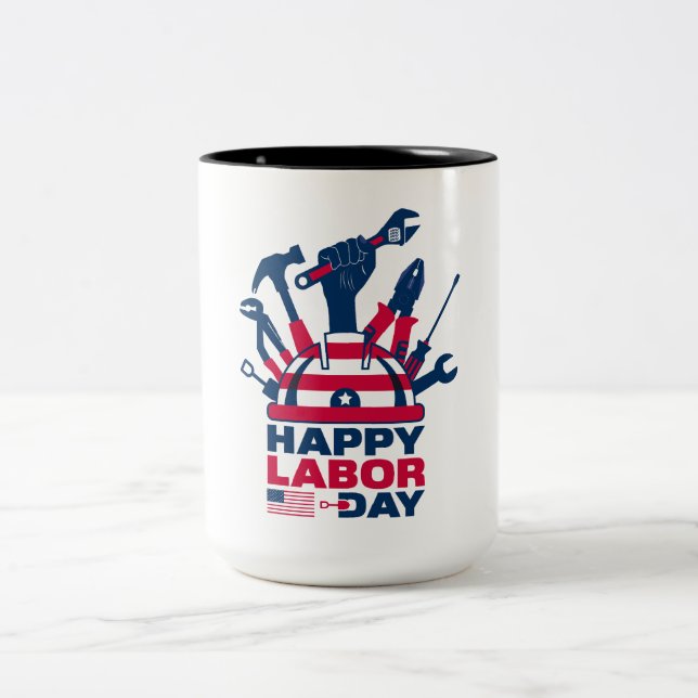 Happy Labour Day, USA Holiday Zweifarbige Tasse (Mittel)
