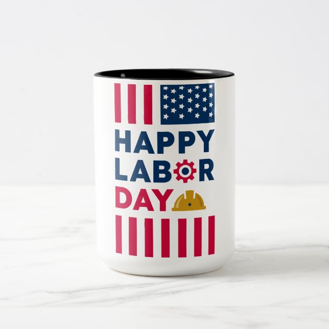 Happy Labour Day, Vereinigte Staaten Zweifarbige Tasse (Mittel)