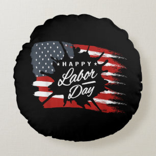 Happy Labour Day verschenken amerikanische Flagge Rundes Kissen
