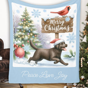 Happy Labrador Retriever Puppy Dog Frohe Weihnacht Fleecedecke