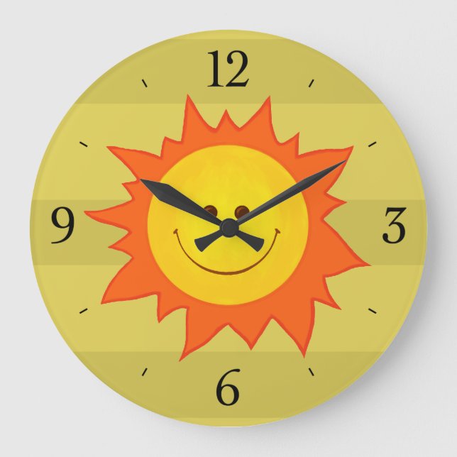 Happy Lächeln Cartoon Sun Childrens Große Wanduhr (Vorderseite)
