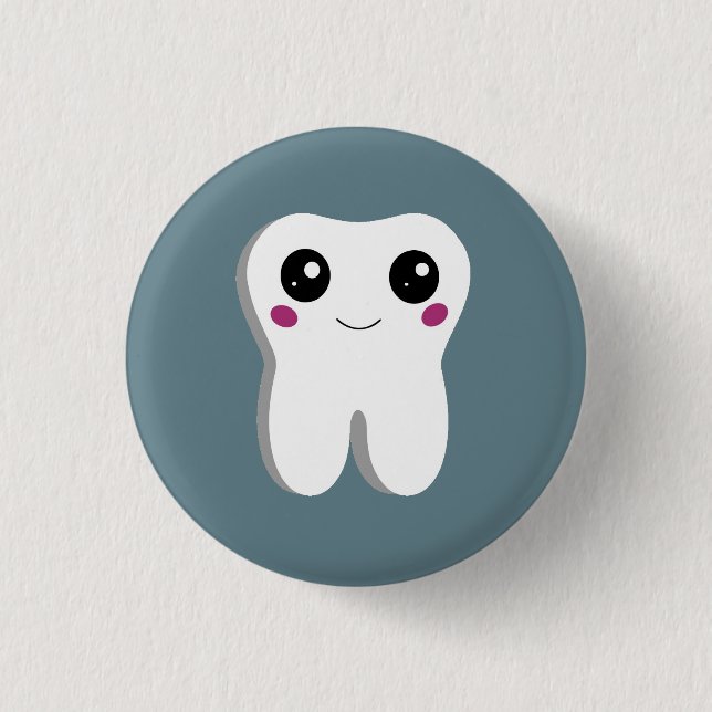 Happy Lächeln Dental Tooth Niedlich Button (Vorderseite)