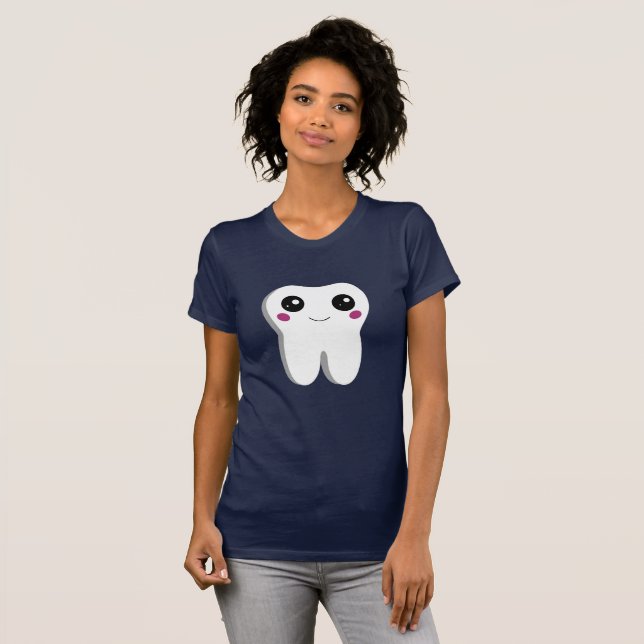 Happy Lächeln Dental Tooth Niedlich T-Shirt (Vorne ganz)
