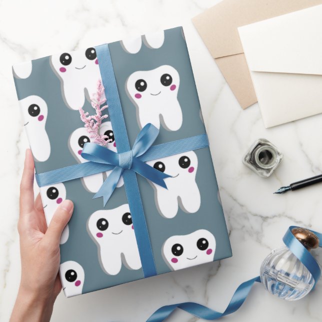 Happy Lächeln Dental Tooth Niedliches Muster Geschenkpapier (Schenken)