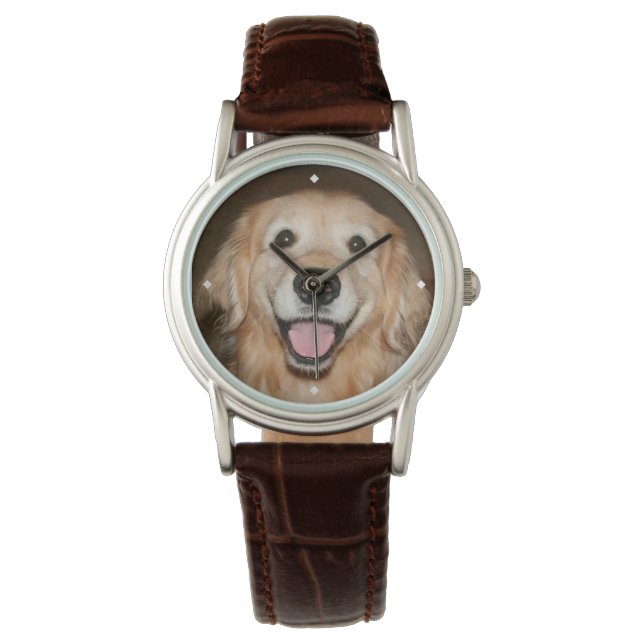 Happy Lächeln Golden Retriever Dog Armbanduhr (Vorderseite)