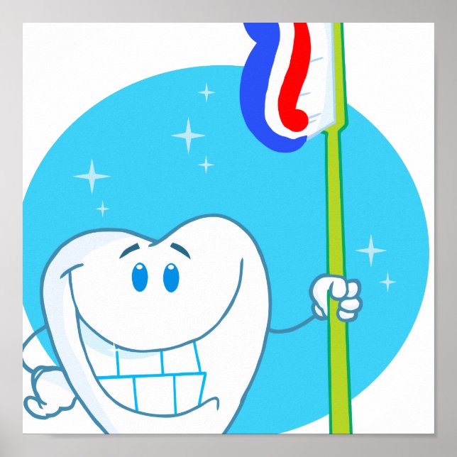 Happy Lächeln Zahn mit Zahnbürste Poster (Vorne)