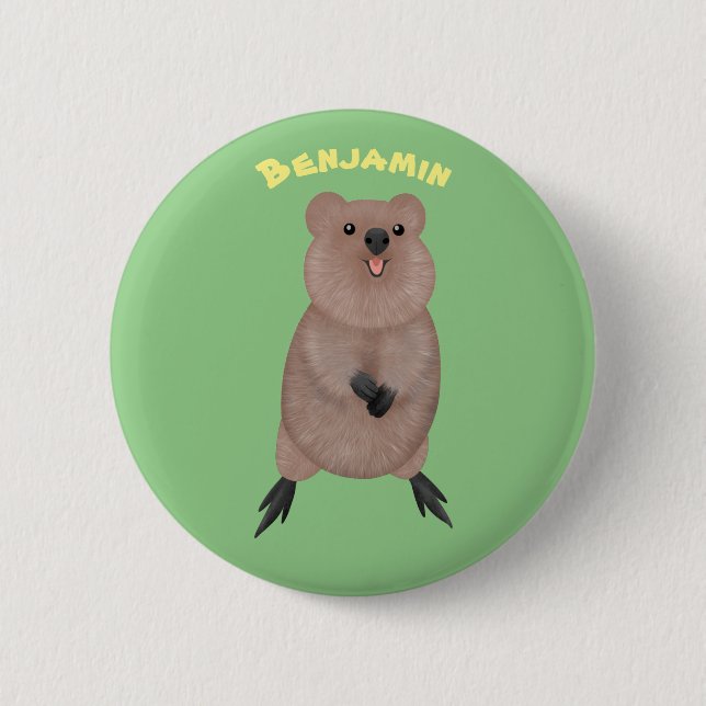 Happy lächelnd niedliche Quokka Cartoon Design Button (Vorderseite)