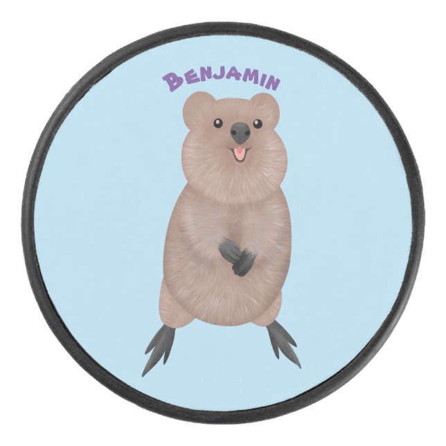 Happy lächelnd niedliche Quokka Cartoon Design Eishockey Puck (Vorderseite)