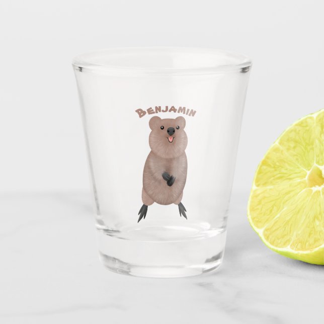 Happy lächelnd niedliche Quokka Cartoon Design Schnapsglas (Vorderseite)
