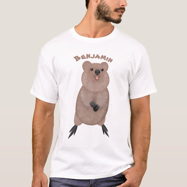 Happy lächelnd niedliche Quokka Cartoon Design T-Shirt (Vorderseite)