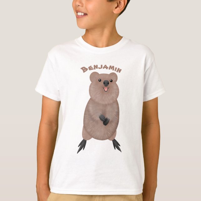 Happy lächelnd niedliche Quokka Cartoon Design T-Shirt (Vorderseite)
