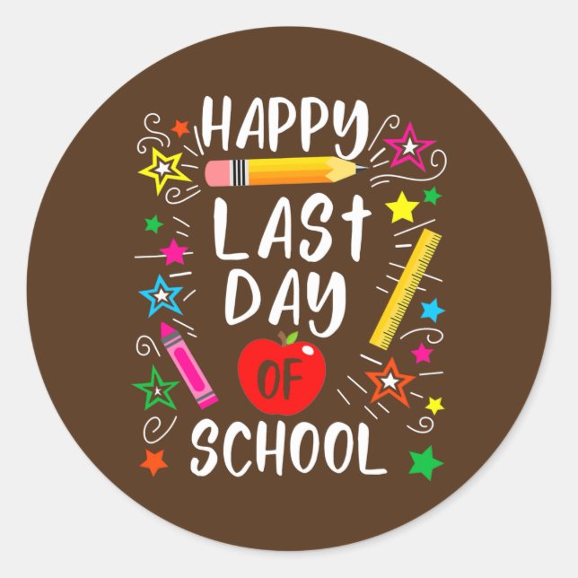 Happy Last Day of School Lehrer Student Runder Aufkleber (Vorderseite)