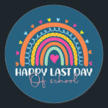Happy Last Day of School Teacher Student Runder Aufkleber<br><div class="desc">Happy Last Day of School Teacher Student Graduation Rainbow Gift. Perfect gift for your dad,  mom,  papa,  men,  women,  friend and family members on Thanksgiving Day,  Christmas Day,  Mothers Day,  Fathers Day,  4th of July,  1776 Independent day,  Veterans Day,  Halloween Day,  Patrick's Day</div>