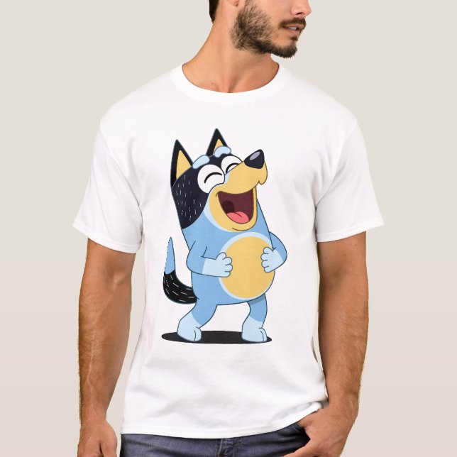 Happy Laughing Blue Dog Cartoon T-Shirt (Vorderseite)