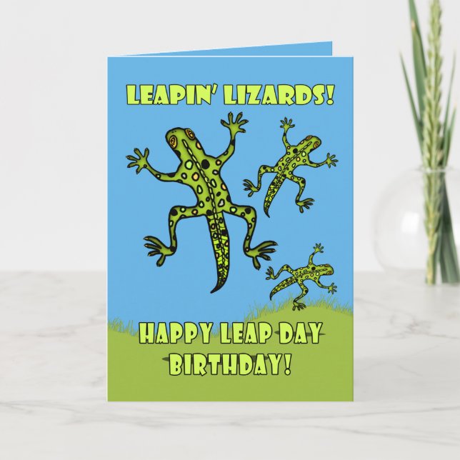 Happy Leap Day Geburtstag! Leaping Lizards Card Karte (Vorderseite)