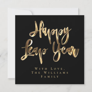 Happy Leap Year Elegantes Schwarzes und Gold Scrip Feiertagskarte