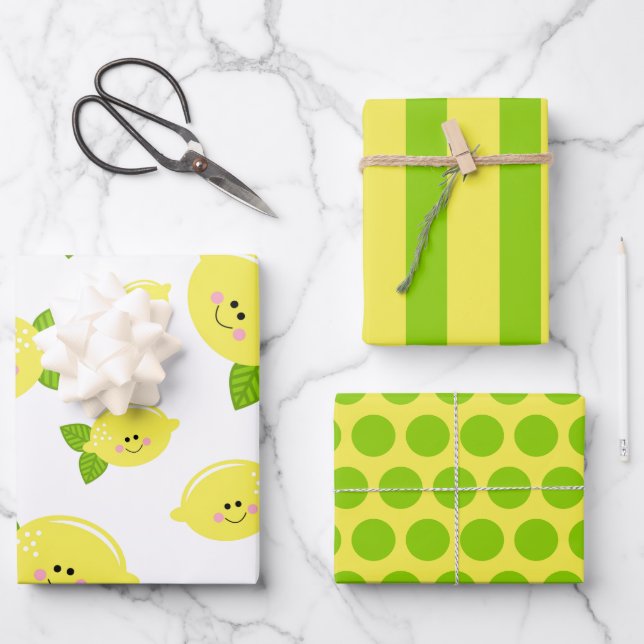 Happy Lemon Wrapping Paper Set Geschenkpapier Set (Vorderseite)