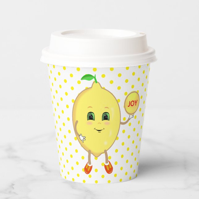 Happy Lemon & Yellow Polka Dots Pappbecher (Vorderseite)