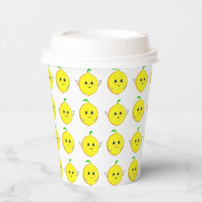 Happy Lemons on White Pappbecher (Vorderseite)