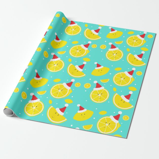 Happy Lemons Weihnachtsmannmützen Pattern Geschenkpapier (Ungerollt)