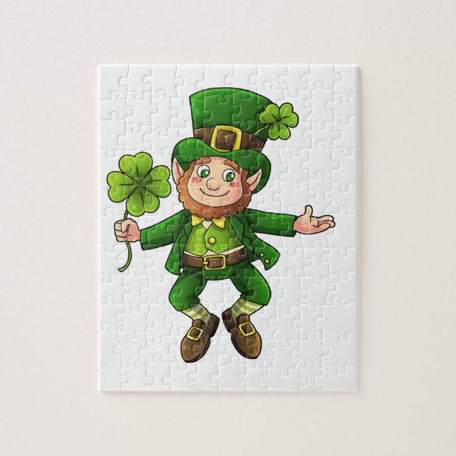 Happy Leprechaun und Kleeblatt Puzzle (Vertikal)