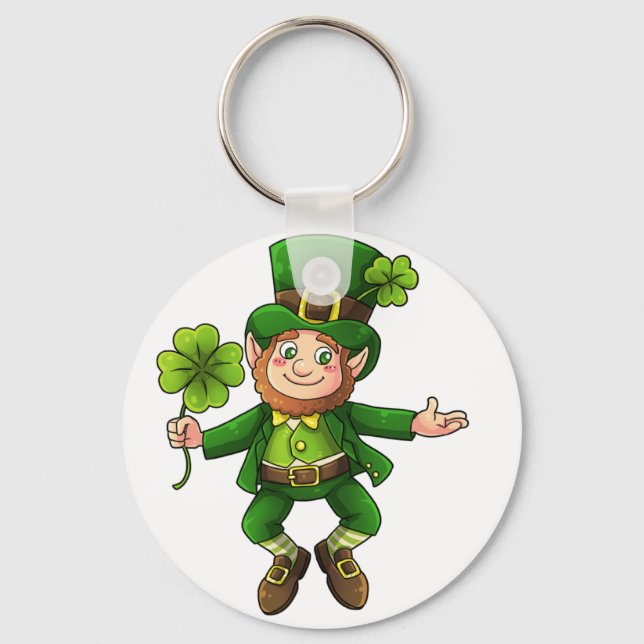 Happy Leprechaun und Kleeblatt Schlüsselanhänger (Vorderseite)