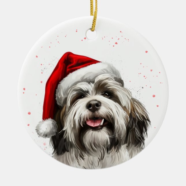 Happy Lhasa Apso Dog Christmas Personalized Keramik Ornament (Vorne)
