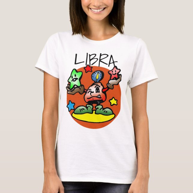 Happy Libra Scales mit Sternen T-Shirt (Vorderseite)