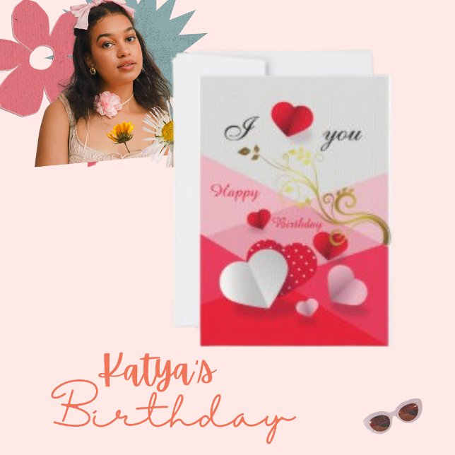 Happy Liebe Heart, Flashy Birthday Grußkarte Karte (Von Creator hochgeladen)