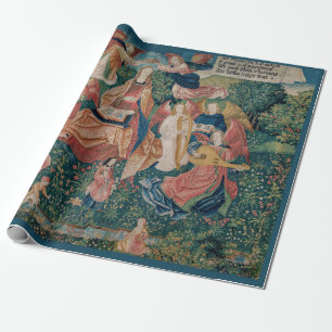 Happy Life in Paradise Garden Medieval Tapestry Geschenkpapier