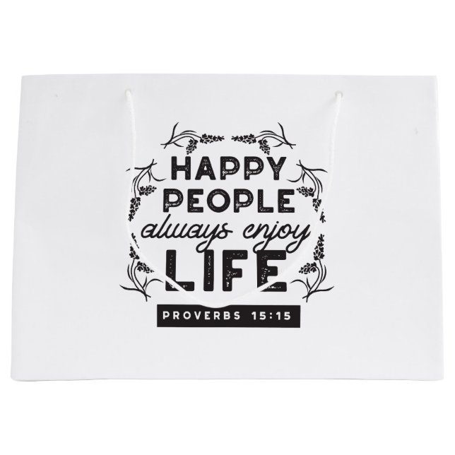 Happy Life with Faith – Proverbs 15:15 Art Große Geschenktüte (Vorderseite)