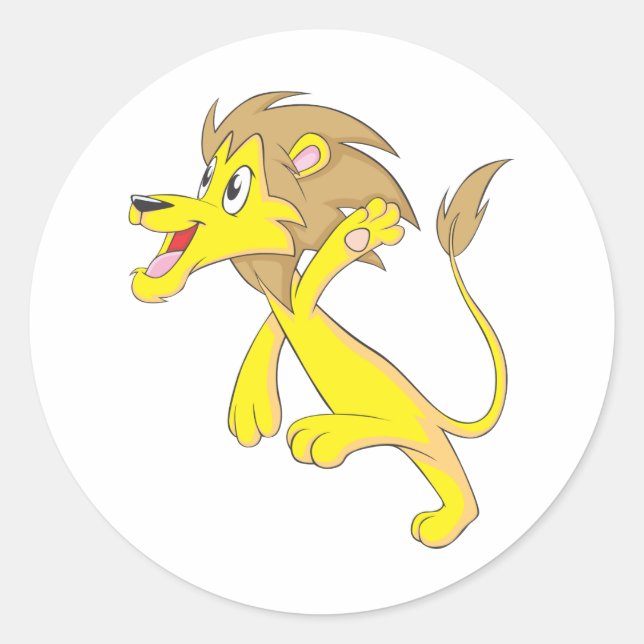 Happy Lion Cartoon Runder Aufkleber (Vorderseite)
