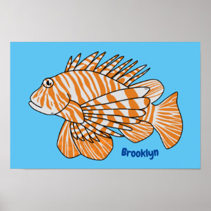Happy lionfish Cartoon Illustration Poster