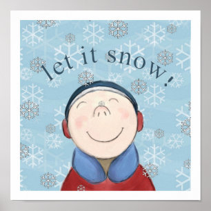 Happy Little Boy in the Snow Poster Print