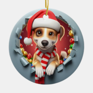 Happy Little Christmas Puppy Burg Burning Keramik Ornament