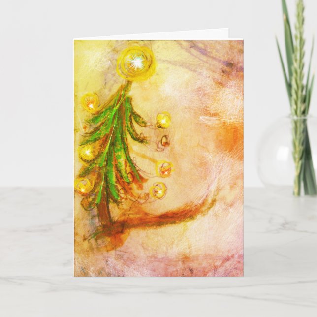 Happy Little Christmas Tree mit Lichtern Karte (Vorderseite)