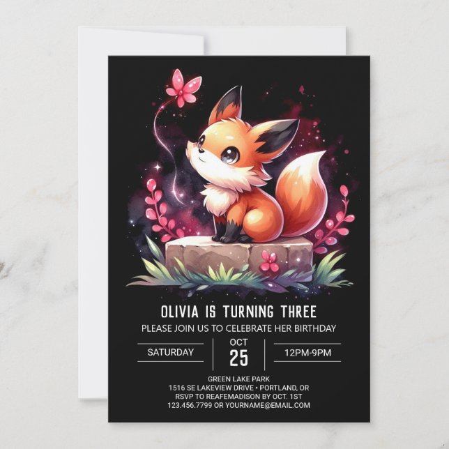 Happy Little Fox Geburtstag digital Einladung (Vorderseite)