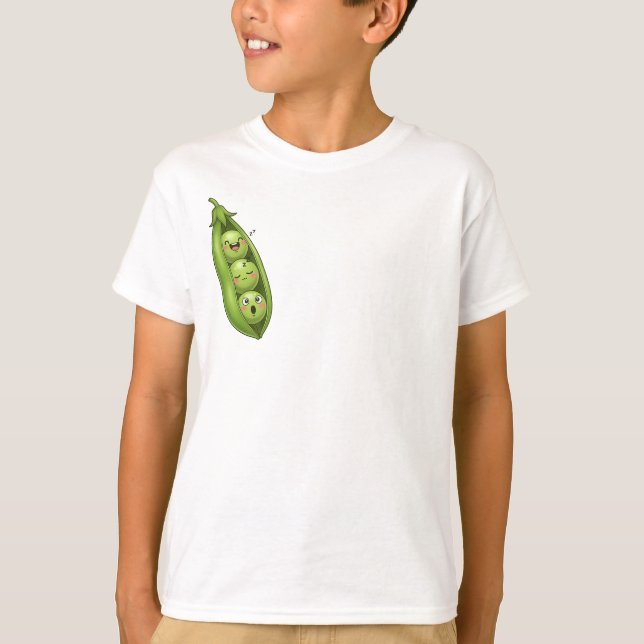 Happy Little Green Pea Pod Friends Kids T-Shirt (Vorderseite)