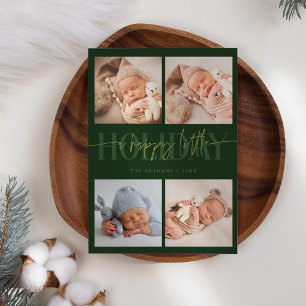 Happy Little Holiday Green Multi Foto Birth Ankündigung