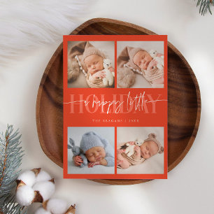 Happy Little Holiday Red Multi Foto Birth Ankündigung