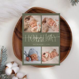 Happy Little Holiday Sage Green Multi Foto Birth Ankündigung