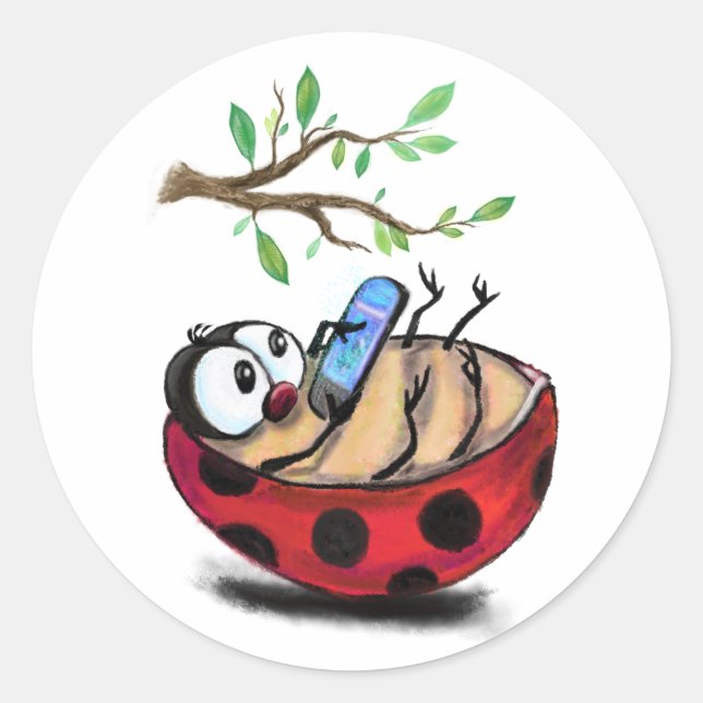 Happy Little Ladybug mit Phone Funny Sticker (Vorderseite)