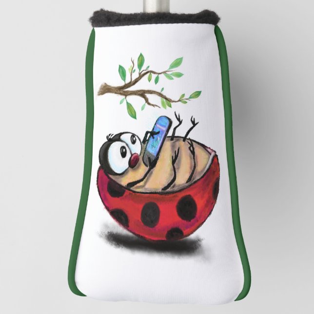 Happy Little Ladybug mit Telefon - Cartoon Zeichne Golf Headcover (Rotieren 90)