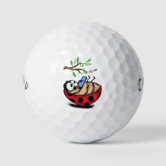 Happy Little Ladybug mit Telefon - Cartoon Zeichne Golfball (Vorderseite)