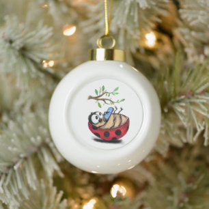 Happy Little Ladybug mit Telefon - Cartoon Zeichne Keramik Kugel-Ornament