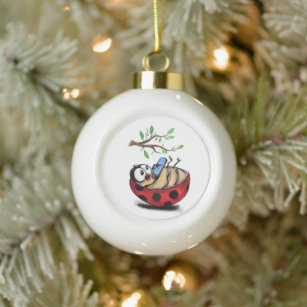 Happy Little Ladybug mit Telefon - Cartoon Zeichne Keramik Kugel-Ornament