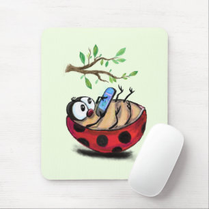 Happy Little Ladybug mit Telefon - Cartoon Zeichne Mousepad