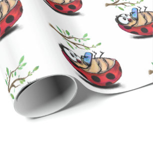 Happy Little Ladybugs with Phone - Cartoon Zeichne Geschenkpapier