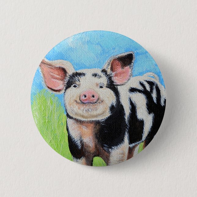 Happy Little Pig Painting Button (Vorderseite)