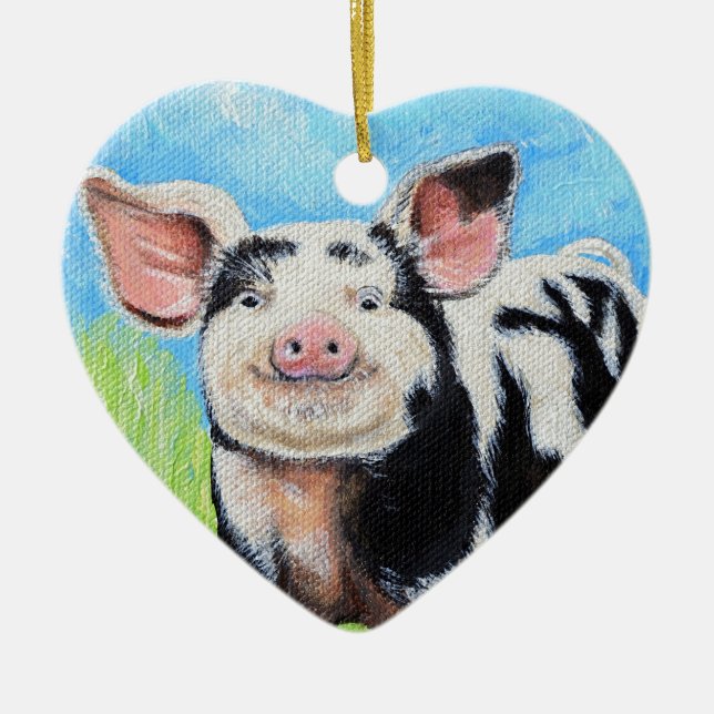 Happy Little Pig Painting Keramikornament (Vorne)